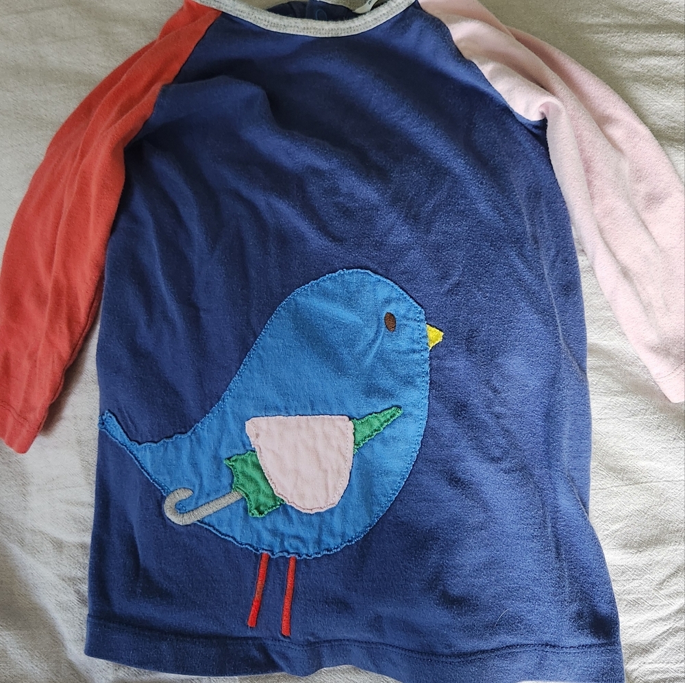 Baby Boden Blue Dress with Bird Button Up Back